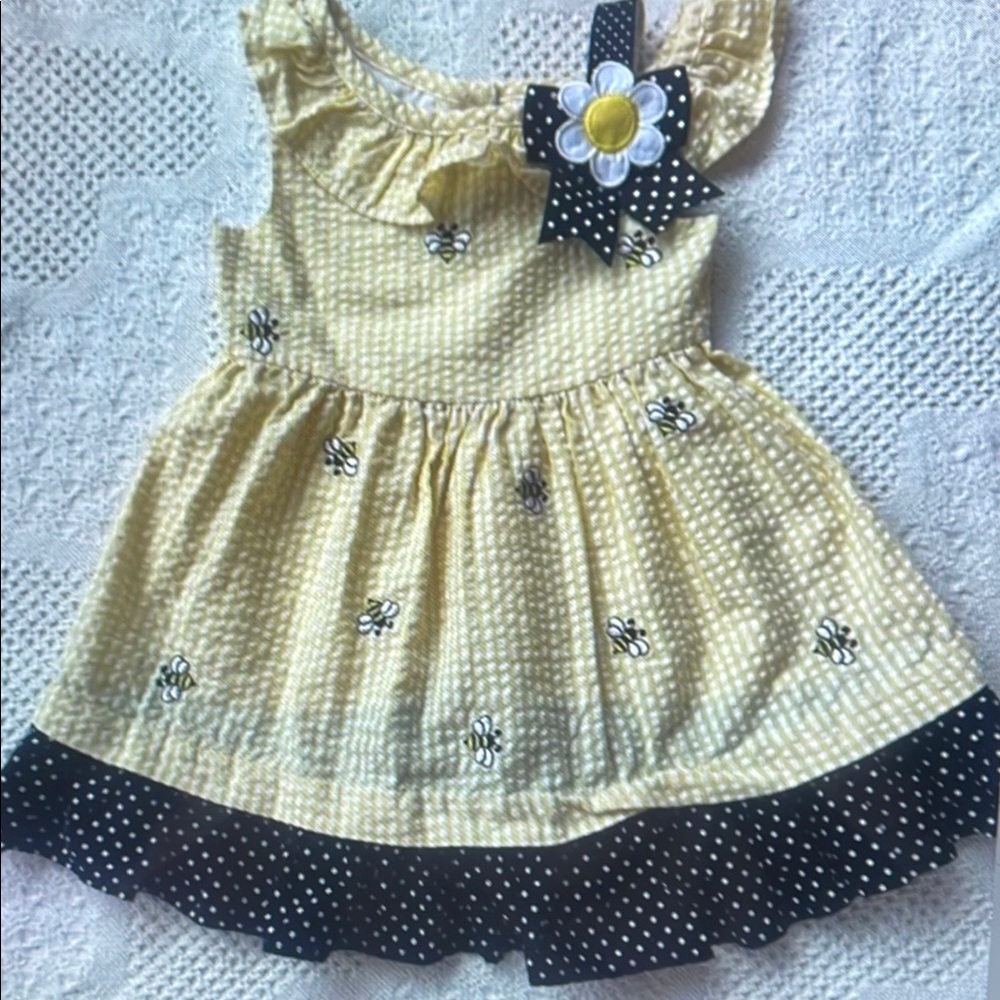 Yellow Polka Dot Kids Dress with Floral Accent